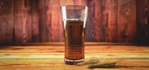 Beer glass on wooden table
