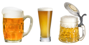 pale lagers in different beer glasses