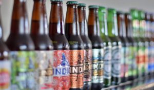 beer bottles on a shelf
